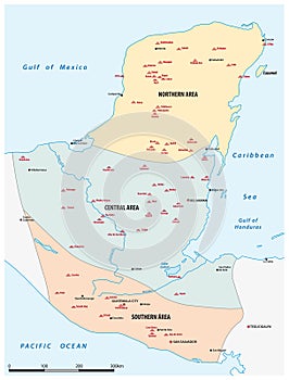 Map of the historical settlement area of the Maya, Central America