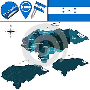 Map of Honduras with Named Departments