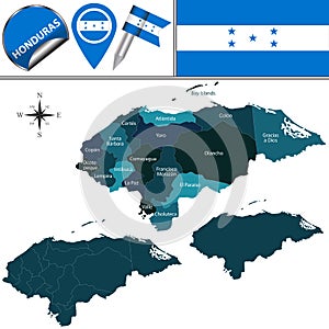 Map of Honduras with Named Departments photo