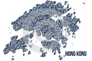 The map of the Hong Kong made of pictograms of people or stickman figures. The concept of population, sociocultural