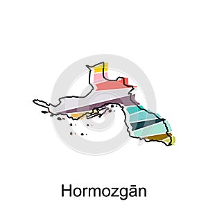 Map of Hormozgan administrative, country of iran departments with icons, illustration design template