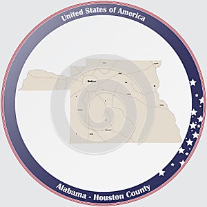 Map of Houston County in Alabama