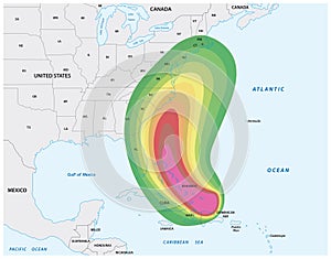 Map for a Hurricane warning in the Caribbean and the Eastern usa