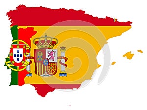 Map of Iberian peninsula countries with national flag photo