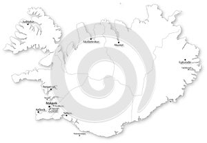 Map of Iceland with regions & cities