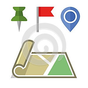 Map Icon with Different Pins Set. Vector