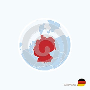 Map icon of Germany. Blue map of Europe with highlighted Germany in red color