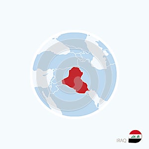 Map icon of Iraq. Blue map of Middle East with highlighted Iraq in red color