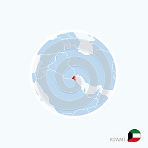 Map icon of Kuwait. Blue map of Middle East with highlighted Kuwait in red color