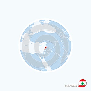 Map icon of Lebanon. Blue map of Middle East with highlighted Lebanon in red color