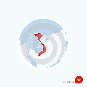 Map icon of Vietnam. Blue map of Southeast Asia with highlighted Vietnam in red color
