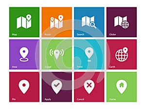 Map icons on color background. GPS and Navigation.