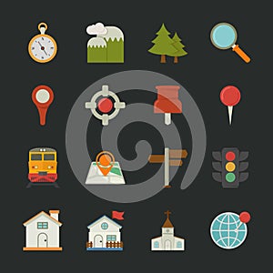 Map icons and location icons , flat design