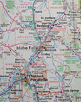 Map of Idaho Falls and Pocatello