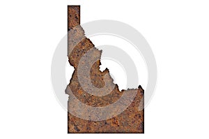 Map of Idaho on rusty metal