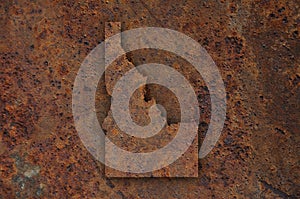 Map of Idaho on rusty metal