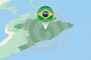 Map illustration of Brazil with the flag. Cartographic illustration of Brazil and neighboring countries