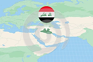 Map illustration of Iraq with the flag. Cartographic illustration of Iraq and neighboring countries