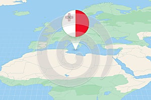 Map illustration of Malta with the flag. Cartographic illustration of Malta and neighboring countries