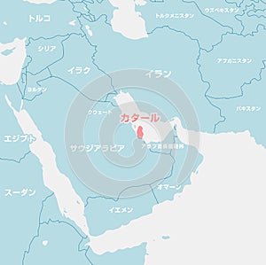 A map illustration of the Middle East with a focus on Qatar