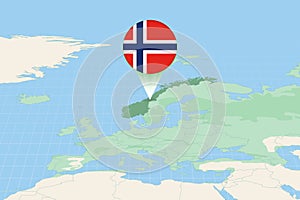 Map illustration of Norway with the flag. Cartographic illustration of Norway and neighboring countries