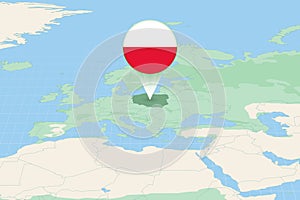 Map illustration of Poland with the flag. Cartographic illustration of Poland and neighboring countries
