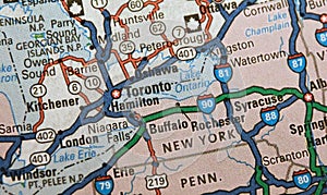 Map Image of Canada, New York, and Pennsylvania Border