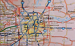 Map Image of Kansas City in both Kansas and Missouri photo