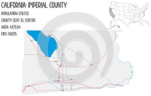 Map of Imperial County in California, USA.