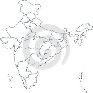 Map of India, Asia with all states and country boundary