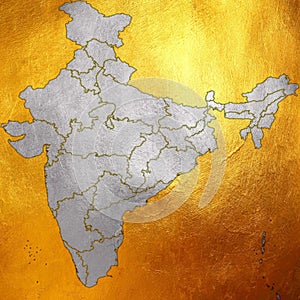 Map of India, Asia with all states and country boundary in creative digital silver abstract pattern on shining golden background