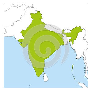 Map of India green highlighted with neighbor countries