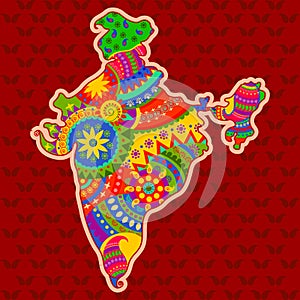 Map of India in Indian art style