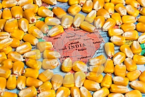 Map of India surrounded by corn kernels