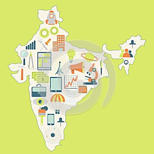 Map of India with technology icons