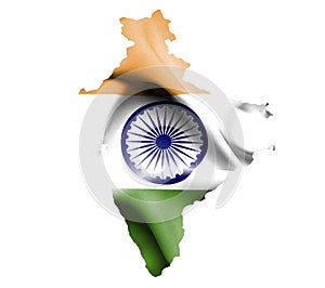 Map of India with waving flag isolated on white