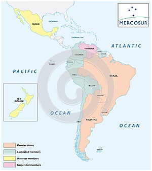 Map of the international economic organization in Latin America Mercosur photo