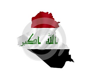 Map of Iraq with waving flag isolated on white photo