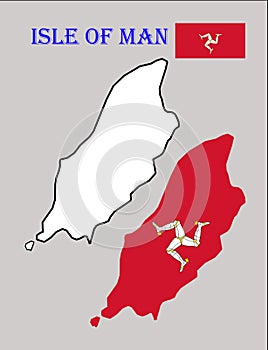 Map of Isle of Man with regions and flag draw and cut out photo