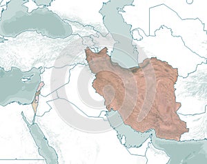 Map of Israel, Gaza Strip, West Bank, Lebanon and Iran, Middle East