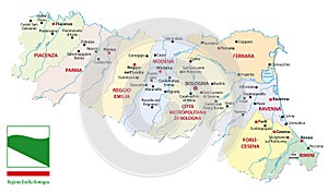 Map of the italian region emilia romagna with provinces and flag photo