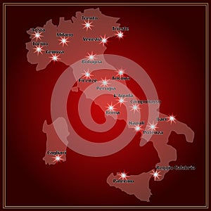 Map of Italy with big cities in night.