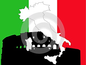 Map of Italy on Italian flag