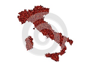 Map of Italy made with red rice grains on a white isolated background. Export, production, supply, agricultural or health concept