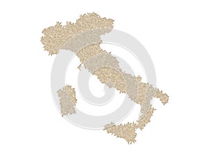 Map of Italy made with white rice grains on a white isolated background. Export, production, supply, agricultural or health