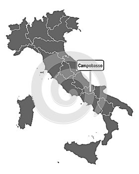 Map of Italy with road sign of Campobasso