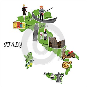 Map of Italy with typical features