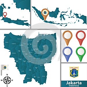 Map of Jakarta with Districts