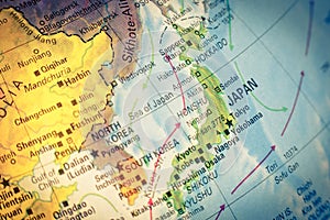 Map of Japan. Close-up image