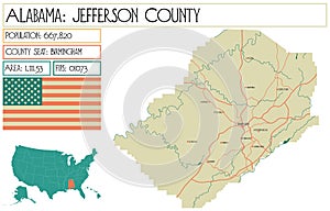 Map of Jefferson county in Alabama, USA.